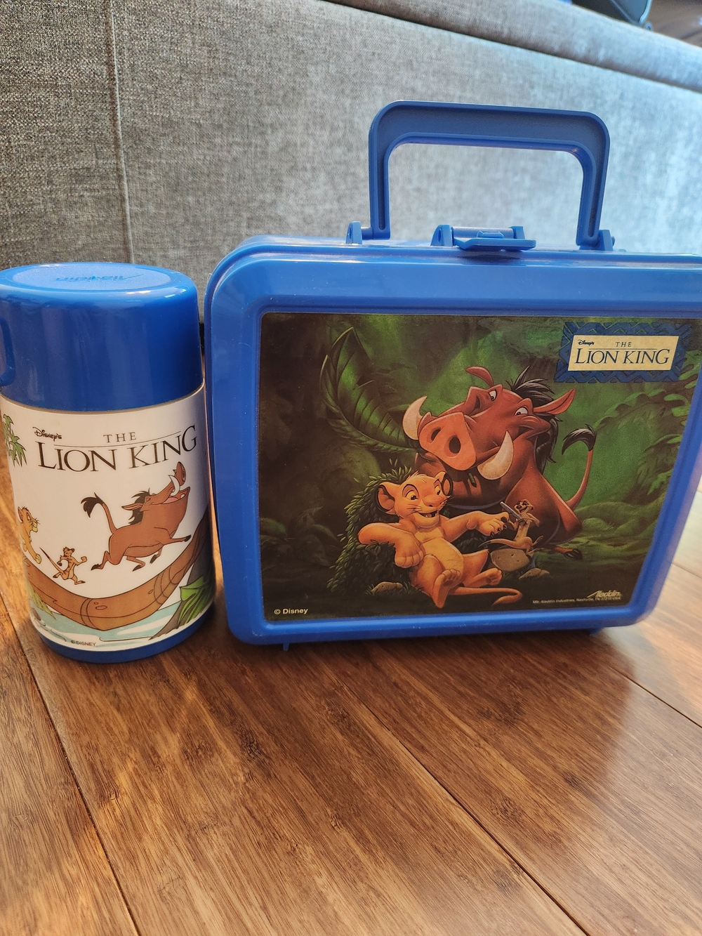 Vintage Disney The Lion King Blue Kids Lunchbox and Thermos Set Collectible
